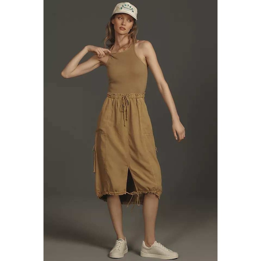 Daily Practice Anthropologie Twofer Cargo Midi Dress M Tan Ribbed Utility Boho